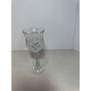 Clear Pressed Glass Pedestal Votive Holder 7" Tulip Scalloped Candle Cup